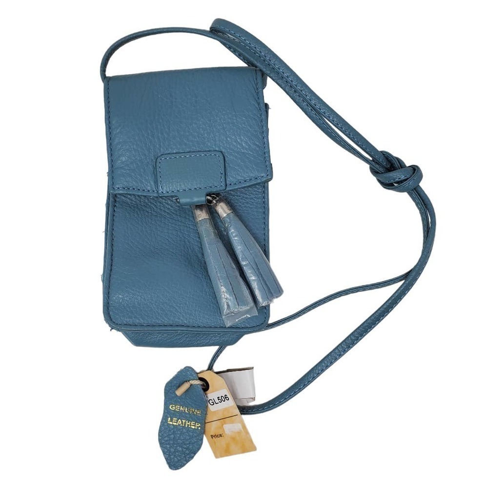 Genuine Leather Blue Crossbody Bag Small Cell Phone Purse New With Tag